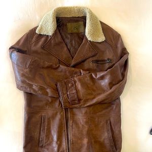 DOLCE & GABBANA men’s Leather coat with Sherling collar - Size 50